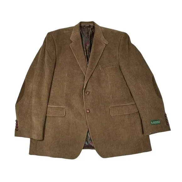 Lauren Ralph Lauren Corduroy Blazer Sports Coat 46R Brown Elbow Patch Heritage